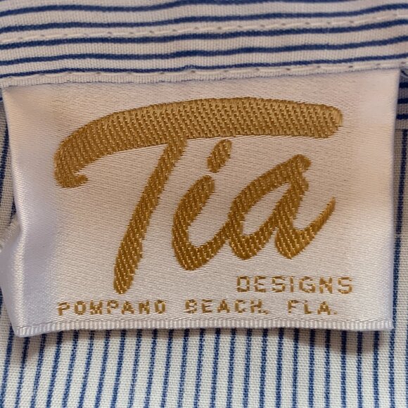 Vtg Tia Designs Blue White Striped Embroidery Rhinestones Patriotic Star Women L - Picture 9 of 14